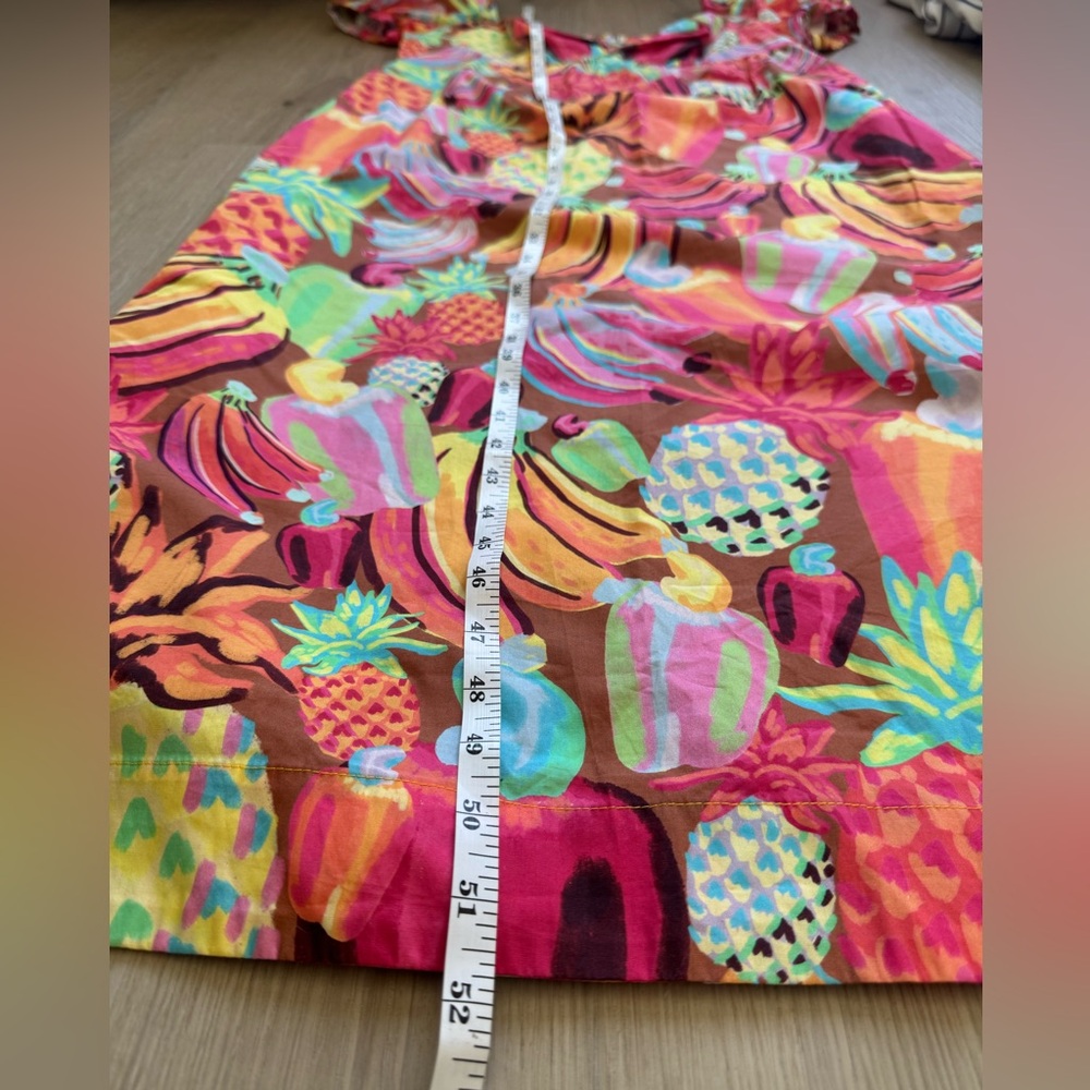 NWT FARM Rio Fruit Salad MIDI Dress Fruit Print with Puff Sleeves Size Large - Picture 7 of 16